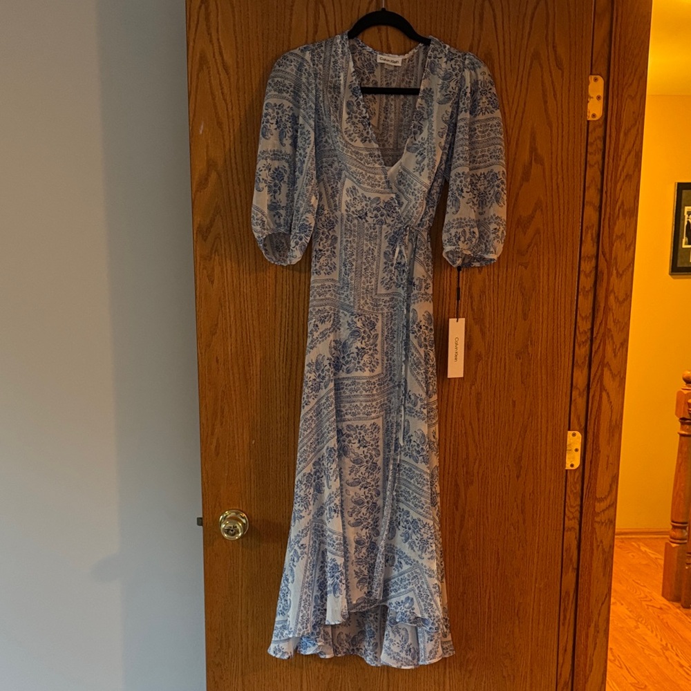 Calvin Klein Light Blue Patterned Maxi Dress